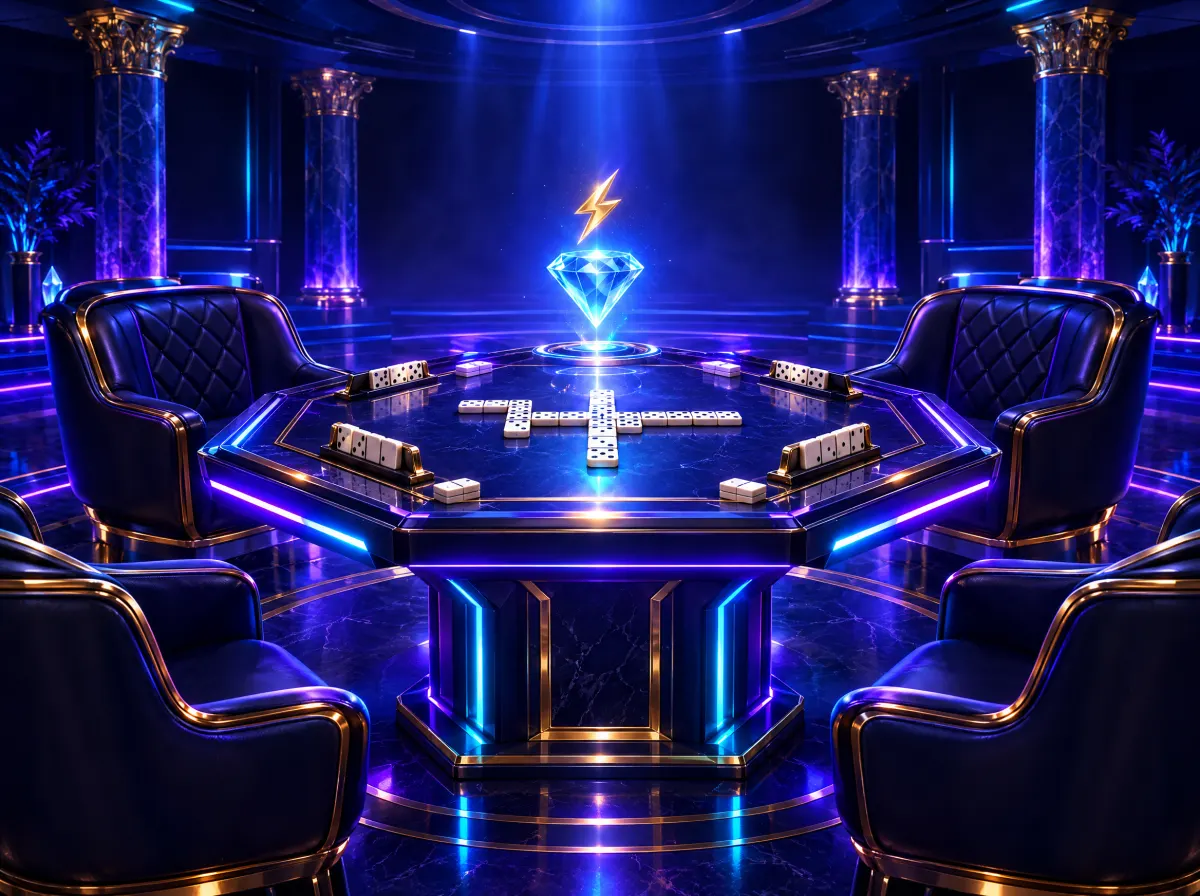 Salón privado de club con mesa de dominó y un diamante flotante